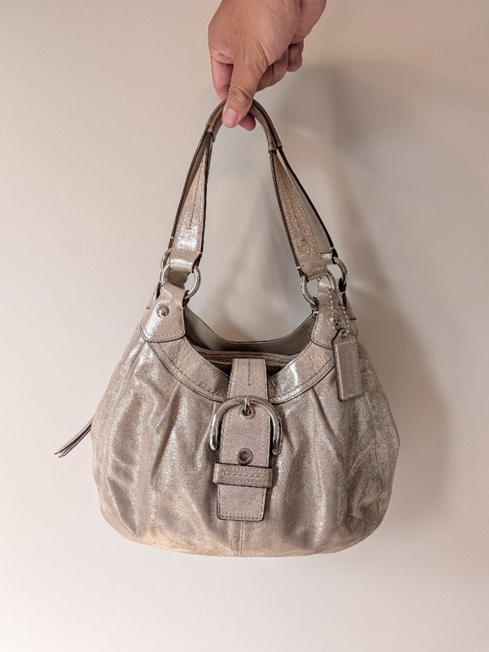 Coach F15527 Soho Lynn Metallic Gold Leather Hobo Bag